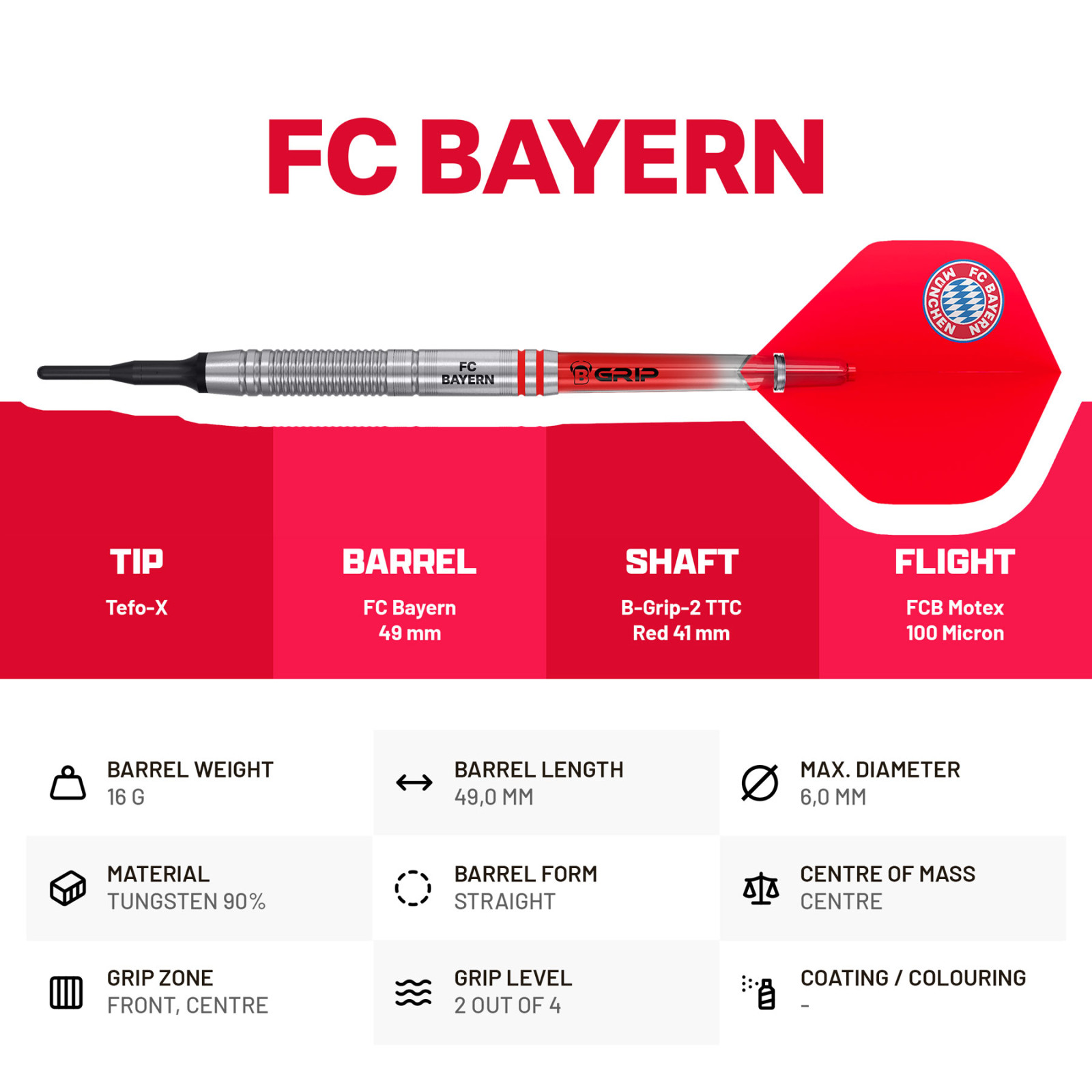 BULL'S FC Bayern München Soft Dart, 18g., 90% Tungsten – Bild 3