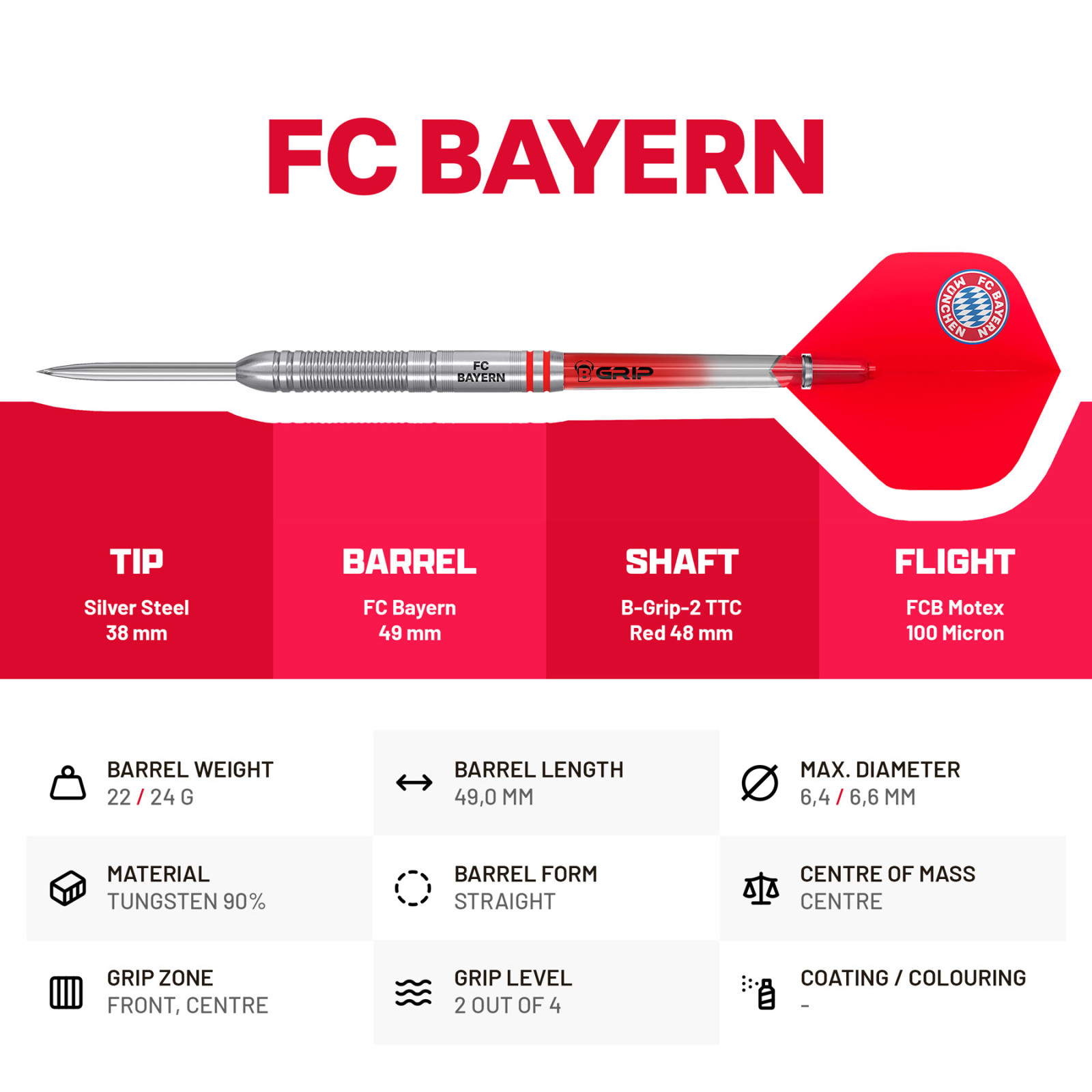 BULL'S FC Bayern München Steel Dart, 22g., 90% Tungsten – Bild 3
