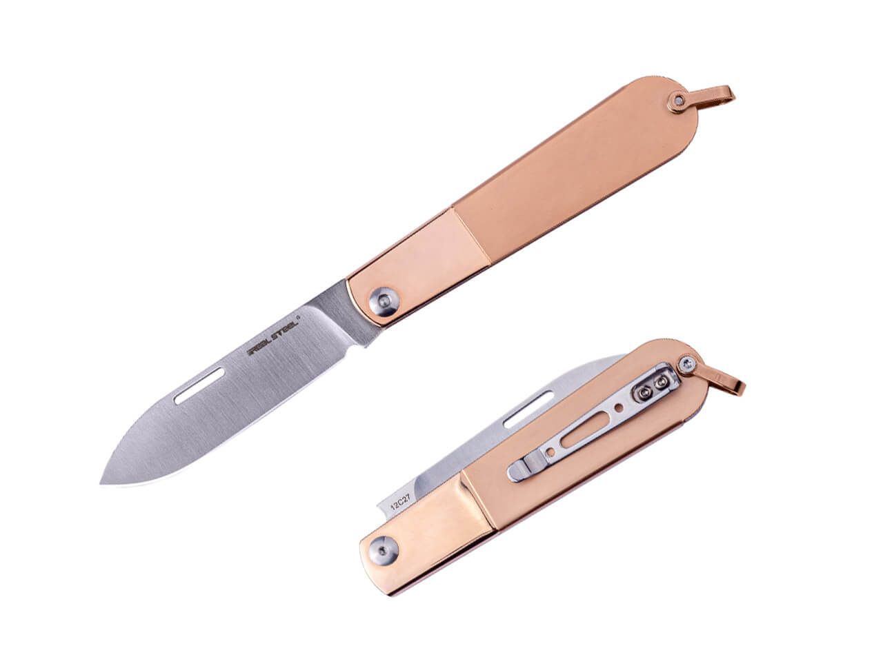 Real Steel Real Barlow RB-3 Drop Point, Taschenmesser, Rosegold