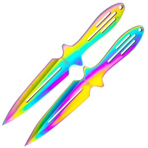 Third 2er Set Wurfmesser mit Nylonscheide, Rainbowfarben