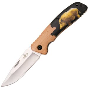Third Taschenmesser Buchenholz mit Wildschwein Aufdruck, Braun
