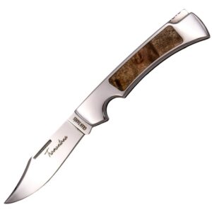 Tramuntana Taschenmesser Silber &ndash; Metallgriff mit Wurzelholzeinlage, elegantes Klappmesser