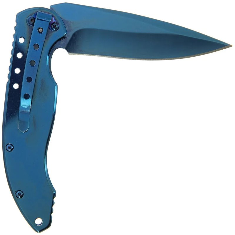 Anglo Arms Aluminium Einhandmesser blau Damastoptik, blaue Klinge – Bild 5