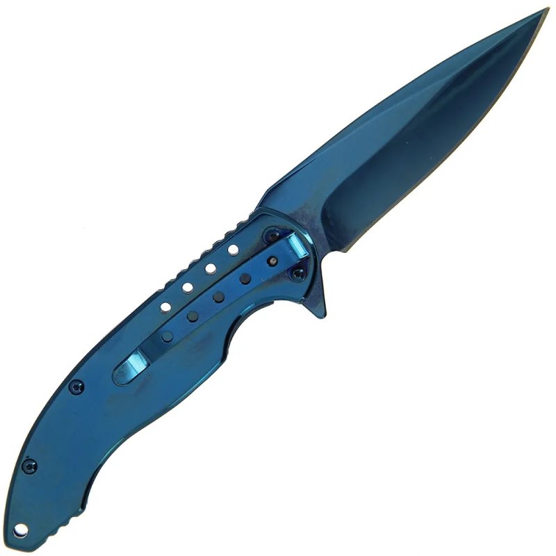 Anglo Arms Aluminium Einhandmesser blau Damastoptik, blaue Klinge – Bild 6