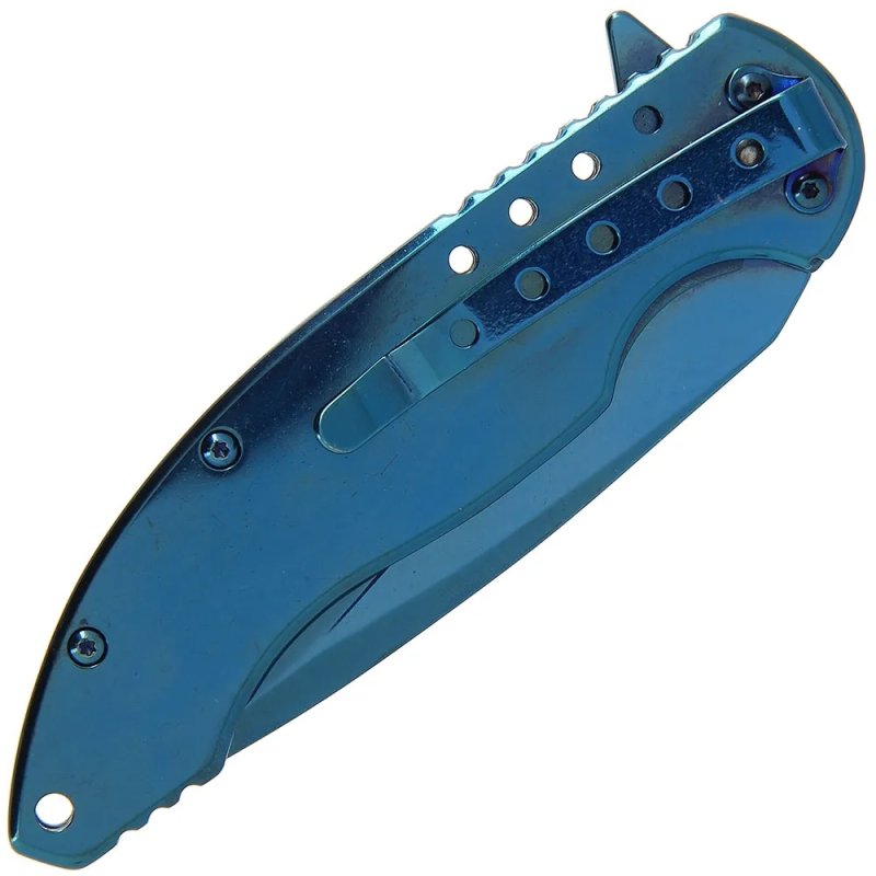 Anglo Arms Aluminium Einhandmesser blau Damastoptik, blaue Klinge – Bild 7