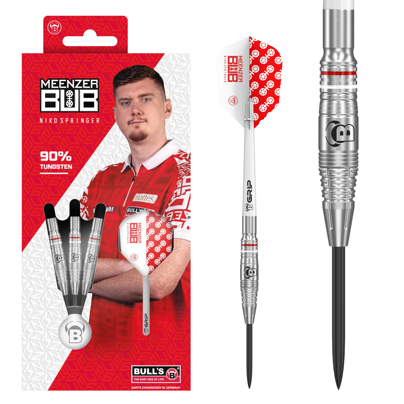 BULL'S Niko Springer Steeldart, 90% Tungsten, silber, 24 Gramm