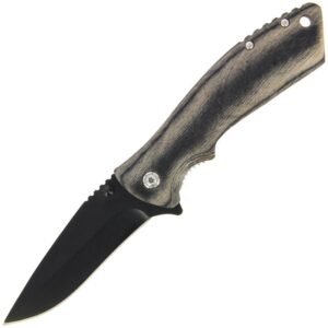 Einhandmesser Pakkaholz grau, schwarze Klinge, mit Clip