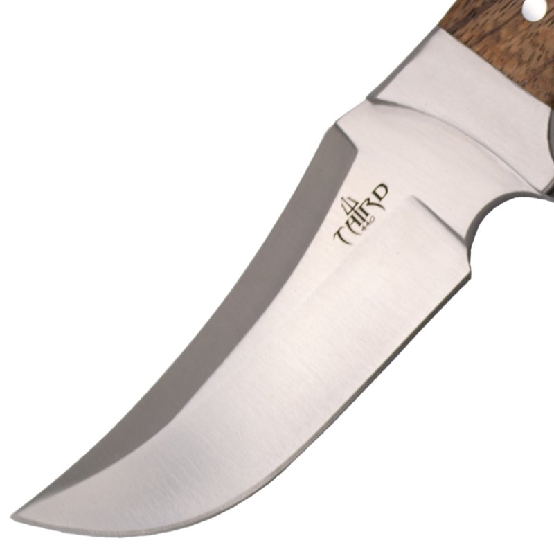 Third Skinner Jagdmesser mit Holzgriff, Lederscheide, 420er Stahl – Bild 4
