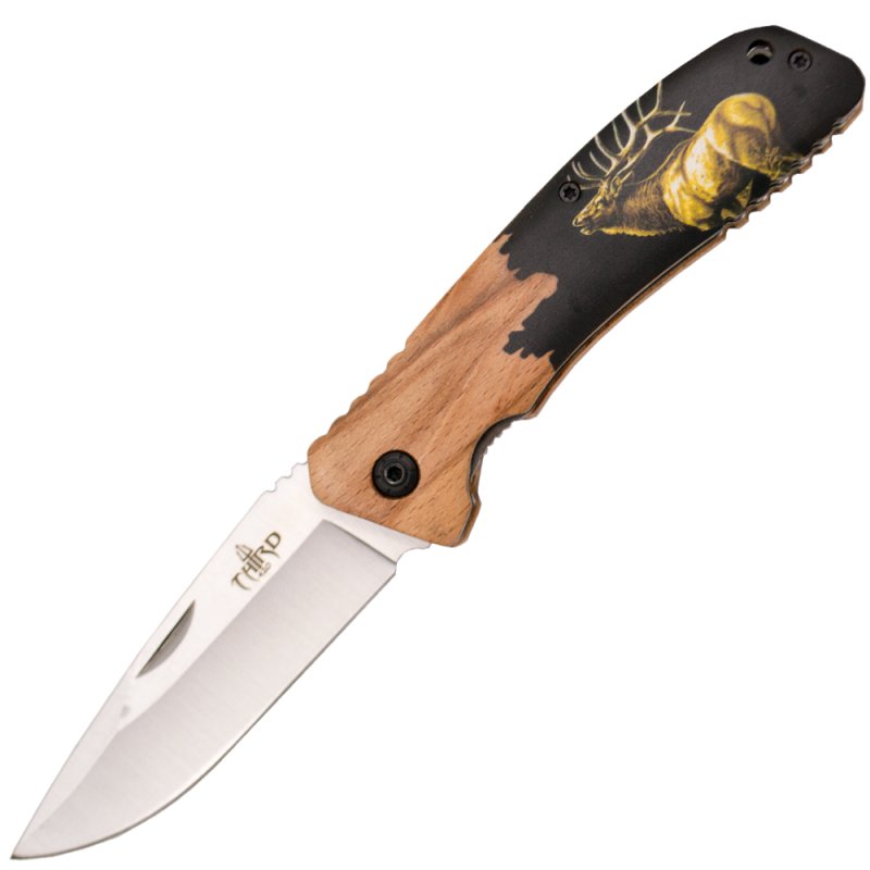 Third Taschenmesser Buchenholz mit Hirsch Aufdruck, Braun