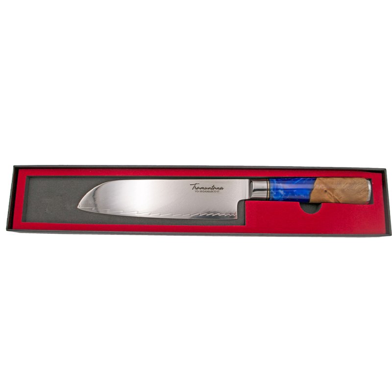 Tramuntana Küchenmesser Santoku, 67 Lagen Damast,VG10 Stahl, Epoxidharz Wurzelholzgriff – Bild 7