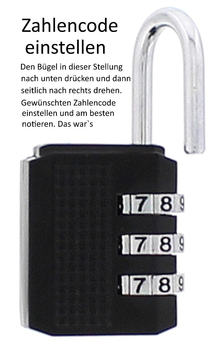 BGS Zahlenschloss mit 3 stelligem Code, schwarz – Bild 3