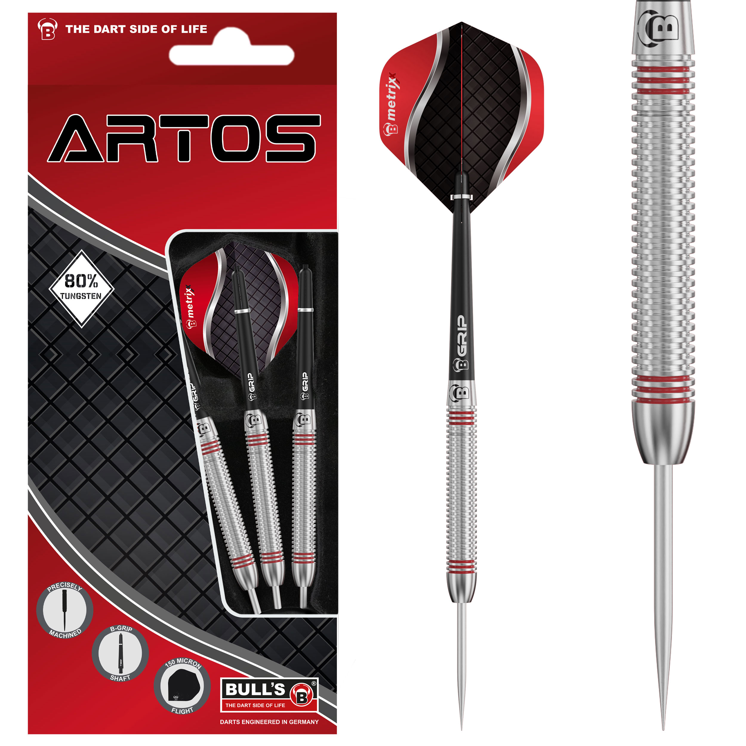 Bull's Steeldarts Artos AR3, 80% Tungsten, 24g., Silber
