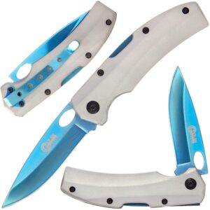 Golan Aluminium Einhandmesser, 10cm, Klinge blau eloxiert, Griff silber