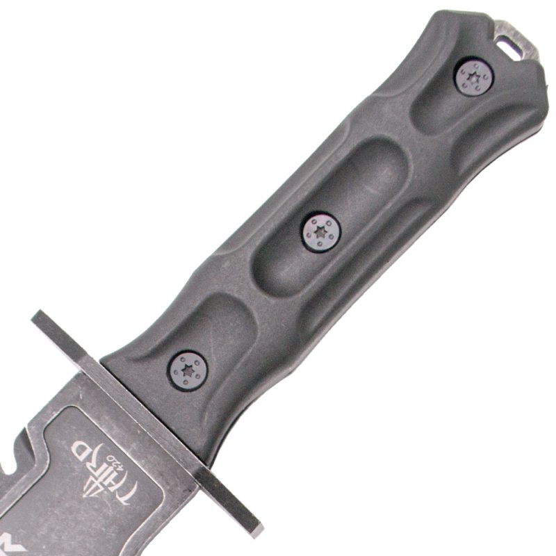 Third Taktisches Messer Terminator, Stonewashed Look, gummierter Griff, Grau – Bild 4