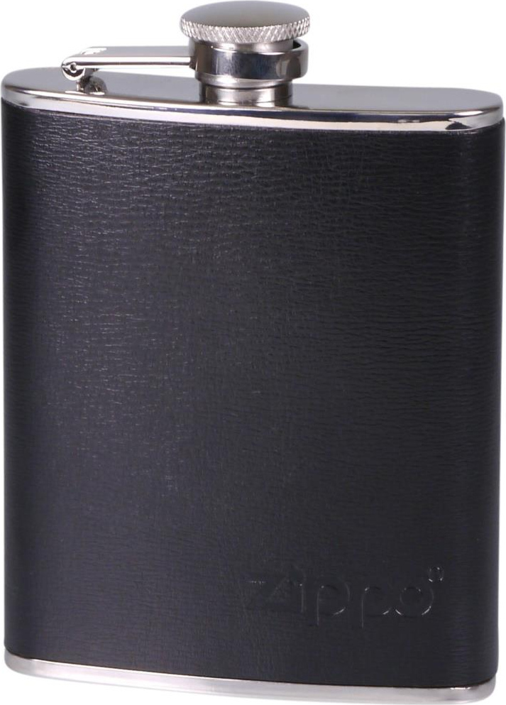 Flachmann mit Zippo-Logo und Leder, 180ml., schwarz