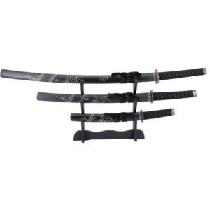 Samurai Katana Set 3tlg.,Katana,Wakisashi,Tanto, Drachenmuster, schwarz