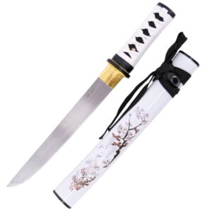 Wakisashi Katana, Kranich mit Blumenmuster in Dekoschatulle,45cm, Weiss