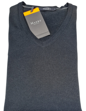 Merz Muenchen V Merinowolle Pullover, uni, dunkelgrün, Modern Fit