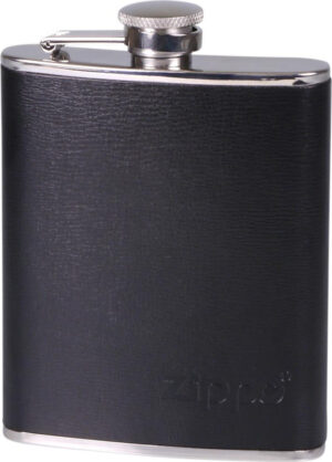 Flachmann mit Zippo-Logo und Leder, 180ml., schwarz
