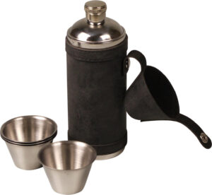 Edelstahl-Flachmann in Thermoskannenlook, Anthrazit, inkl. 4 Becher, 240 ml