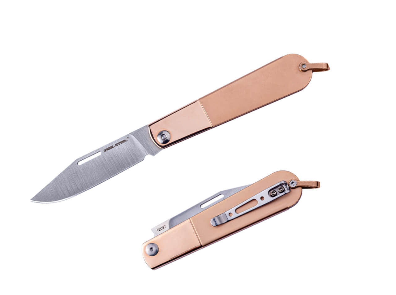 Real Steel Real Barlow RB-3 Clip Point, Taschenmesser, roségold