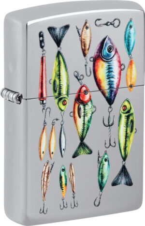 ZIPPO Benzinfeuerzeug, Sturmfeuerzeug "Fishinglure", color Image, silber