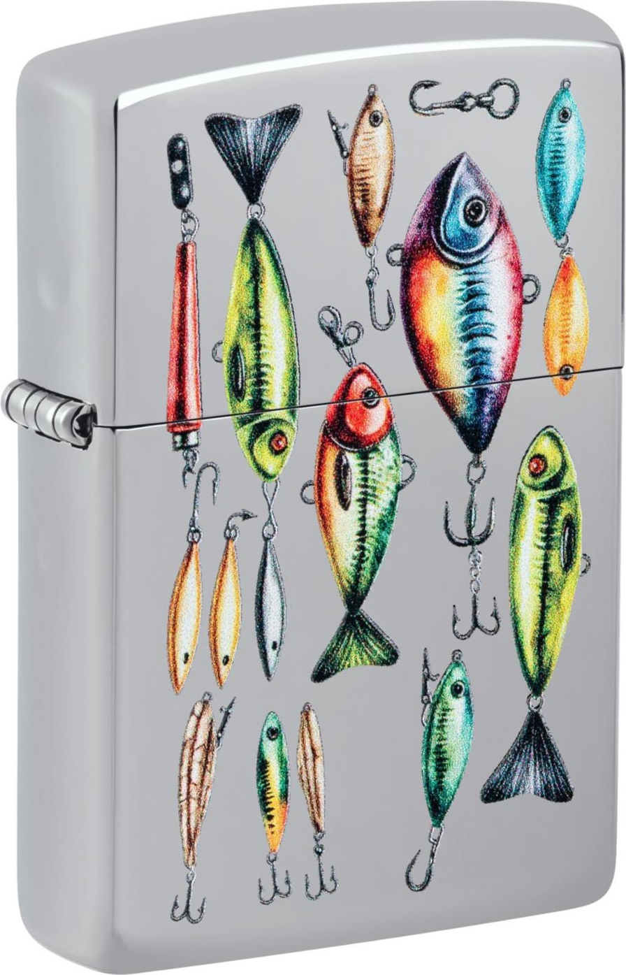 ZIPPO Benzinfeuerzeug, Sturmfeuerzeug "Fishinglure", color Image, silber
