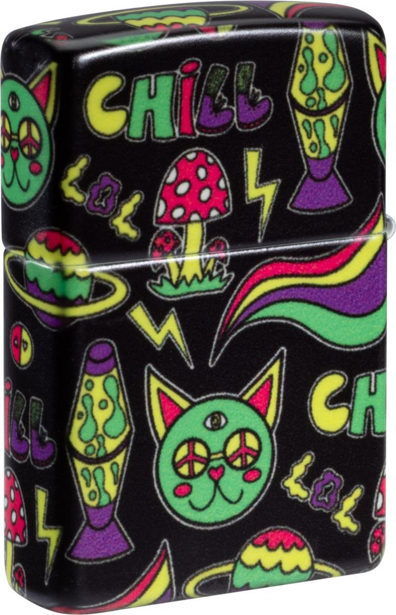 Zippo Benzinfeuerzeug Sturmfeuerzeug, Chill Design 540°, leuchtet im Dunkeln, schwarz bunt